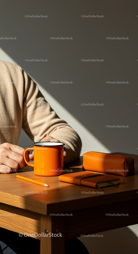 Morning Coffee in a Minimalist Orange Themed Setup