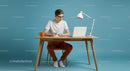 Young Man Studying at Modern Minimalist Desk