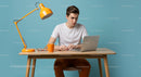 Young Man Working on Laptop in Modern Workspace