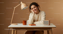 Smiling Woman at Modern Minimalist Desk