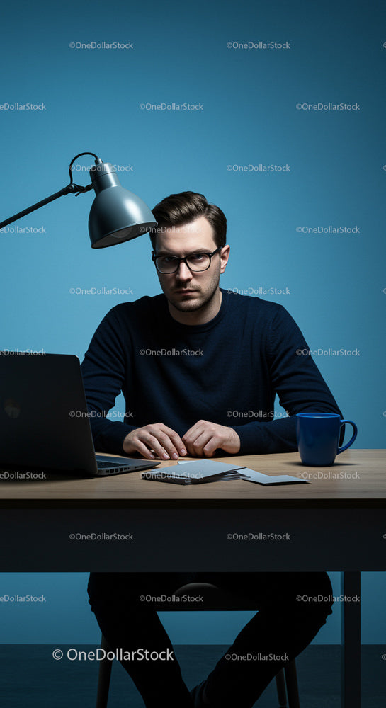 Focused Young Professional Working at Desk with Laptop