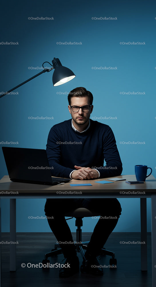 Focused Professional Working Late in Modern Office