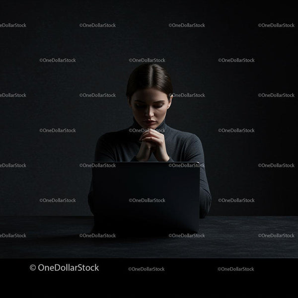 Businesswoman Deep in Thought Behind Laptop