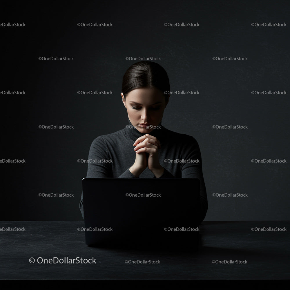 Business Woman in Deep Concentration Working on Laptop