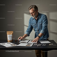 Businessman Planning with Documents and Coffee Packaging