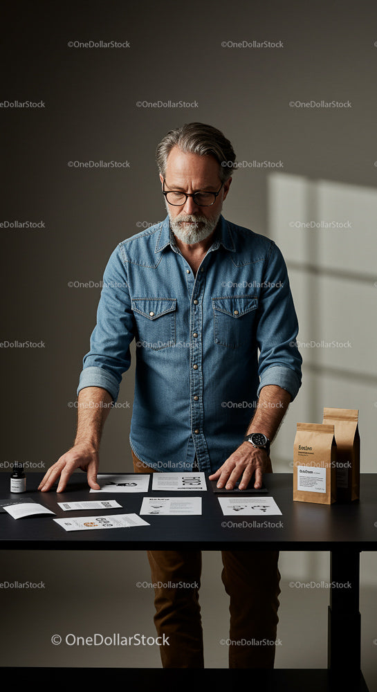 Mature Man Reviewing Product Designs in Office Setting