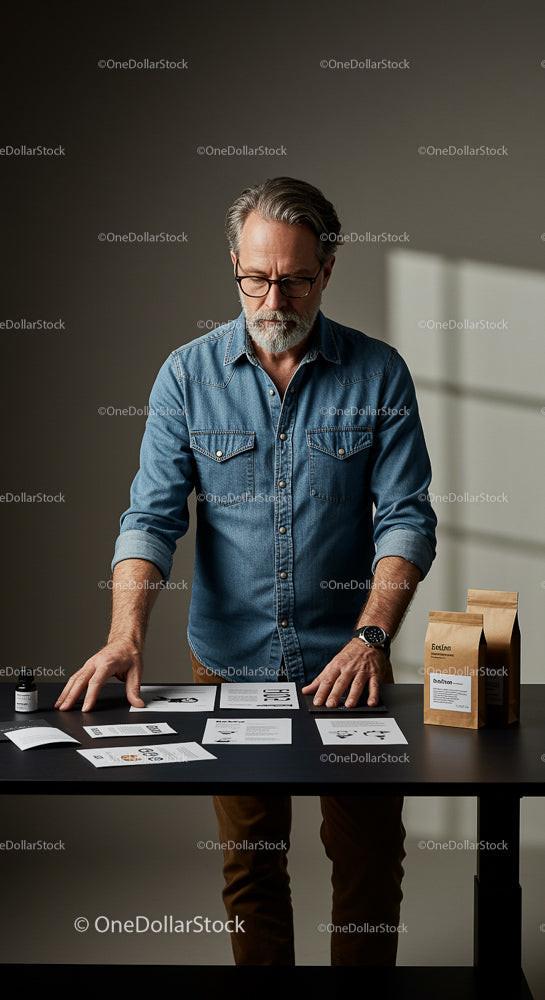 Mature Man Reviewing Product Designs in Office Setting
