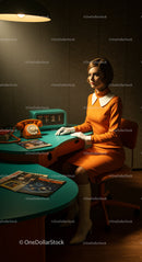 Chic Woman in a Retro 1960s Office Setting