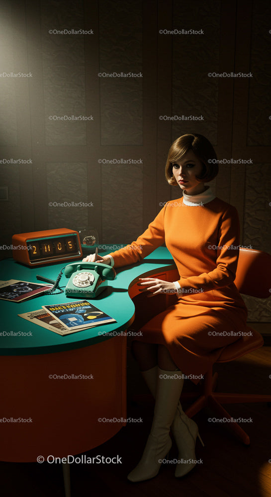 Stylish Woman in Retro 1960s Office Setting