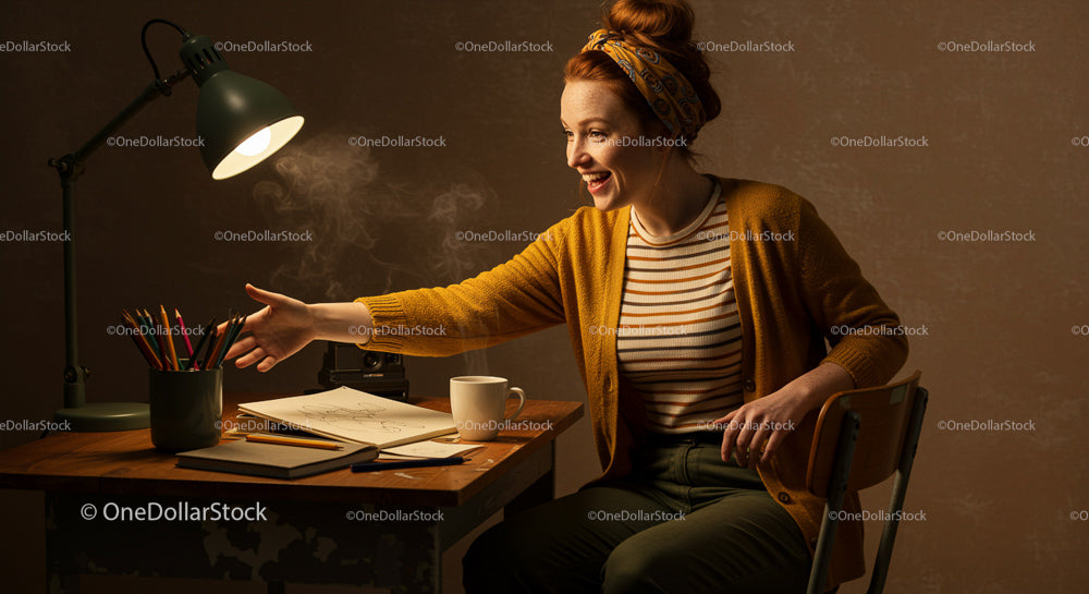 Smiling Woman Working in a Cozy Home Office