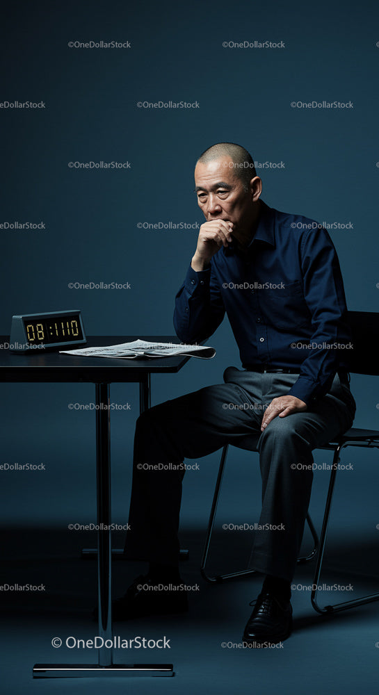 Pensive Businessman in Dimly Lit Office Setting