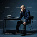Thoughtful Businessman in Dark Blue Shirt in Modern Office