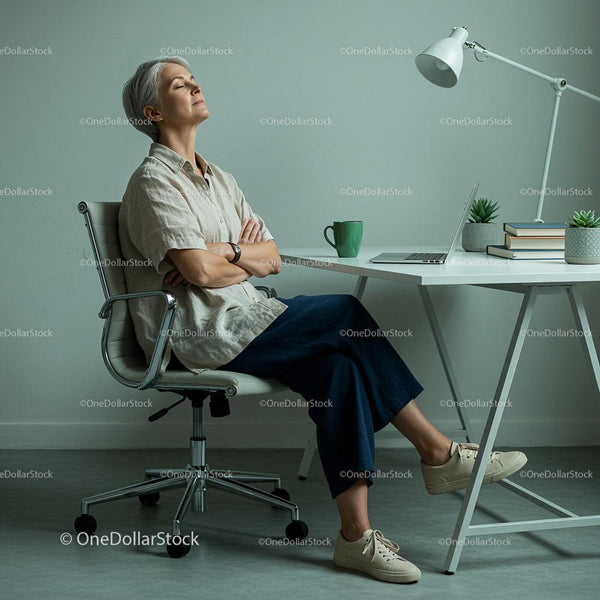 Relaxed Woman Taking a Break in Modern Office Setting