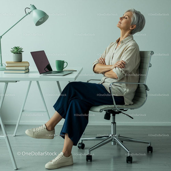 Woman Relaxing in Modern Office Chair with Closed Eyes