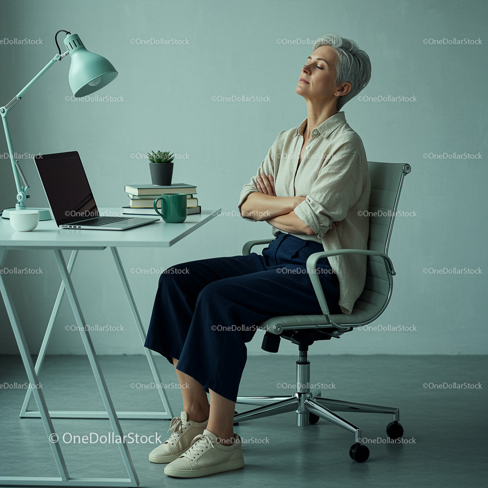 Mature Woman Relaxing in Modern Office Environment