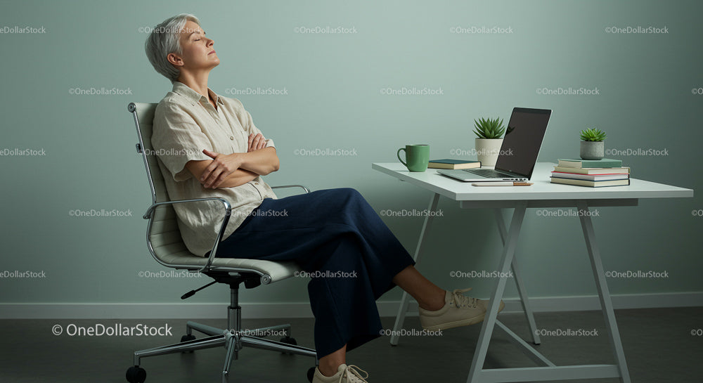Serene Woman Relaxing in Modern Home Office