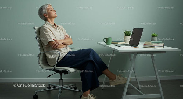 Serene Woman Relaxing in Modern Home Office