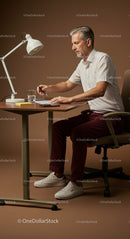 Mature Professional Man Writing Notes in Modern Office