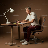 Senior Man Writing at Modern Office Desk