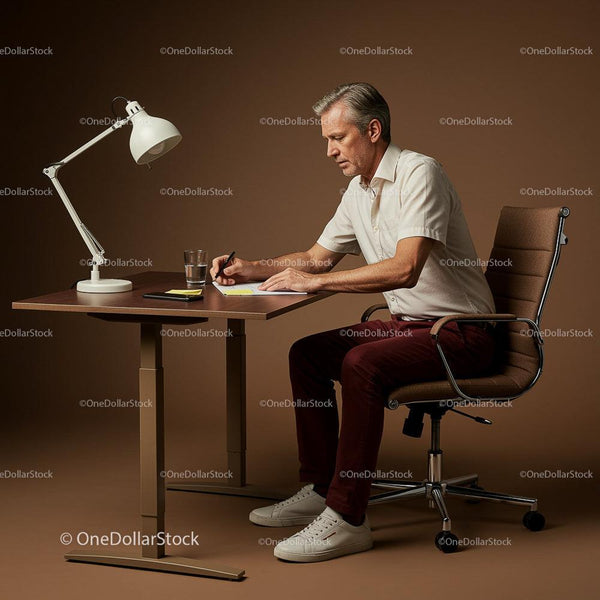 Senior Man Writing at Modern Office Desk
