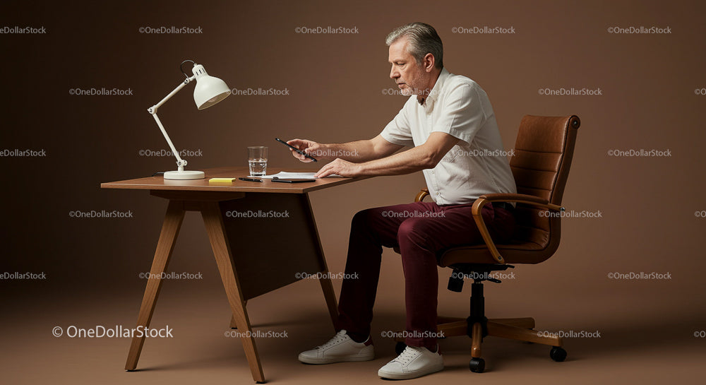 Senior Man Concentrated at Modern Office Desk