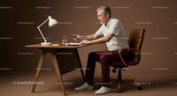 Senior Man Concentrated at Modern Office Desk