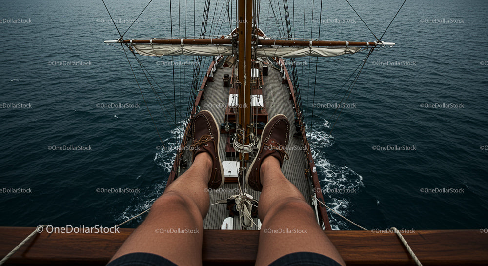 Relaxing on a Sailing Ship Deck Overlooking the Ocean