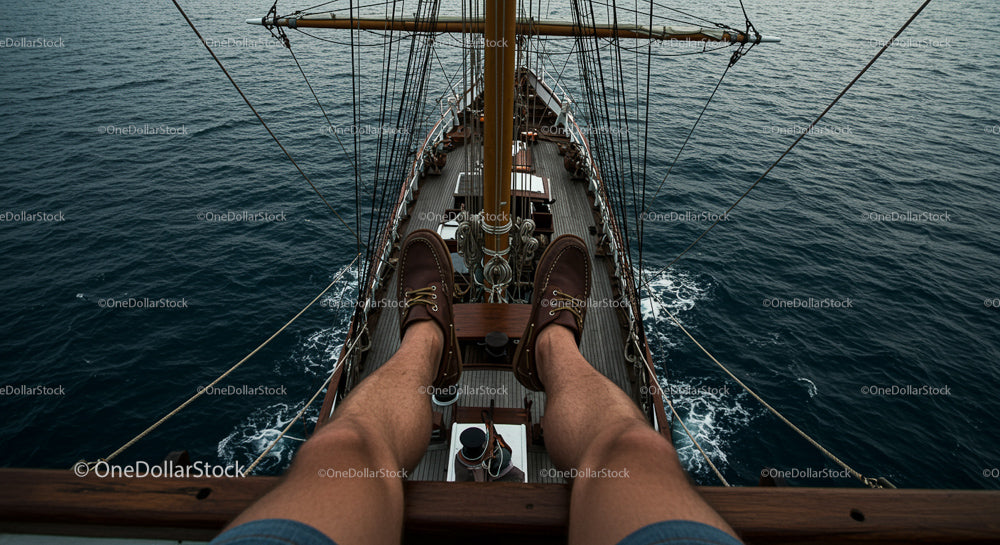 Relaxing on the Deck of a Sailboat over Open Waters