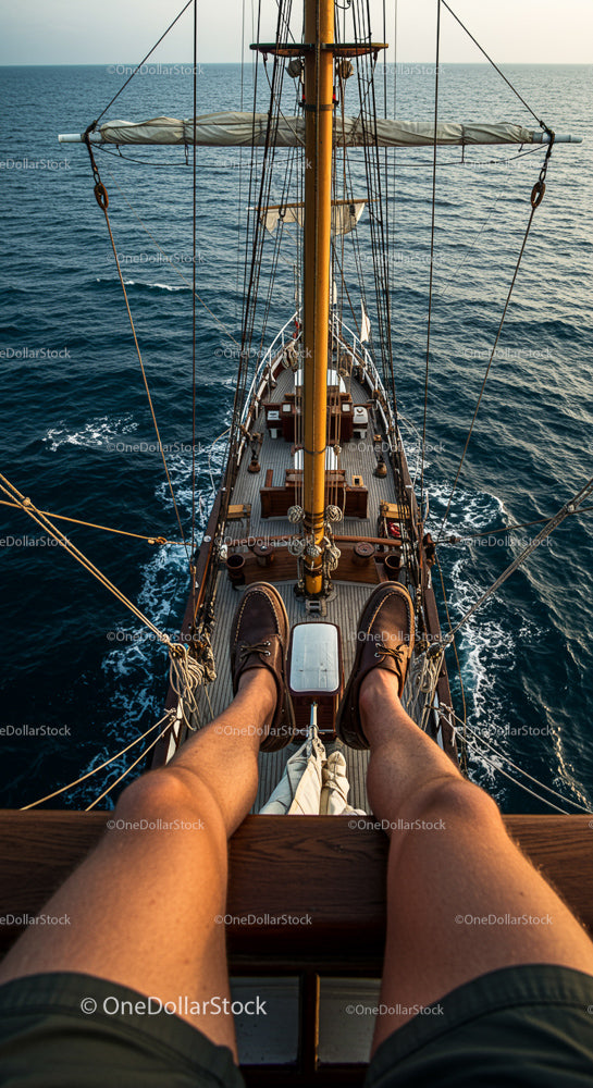 Relaxed Legs on a Ship's Deck with Ocean View