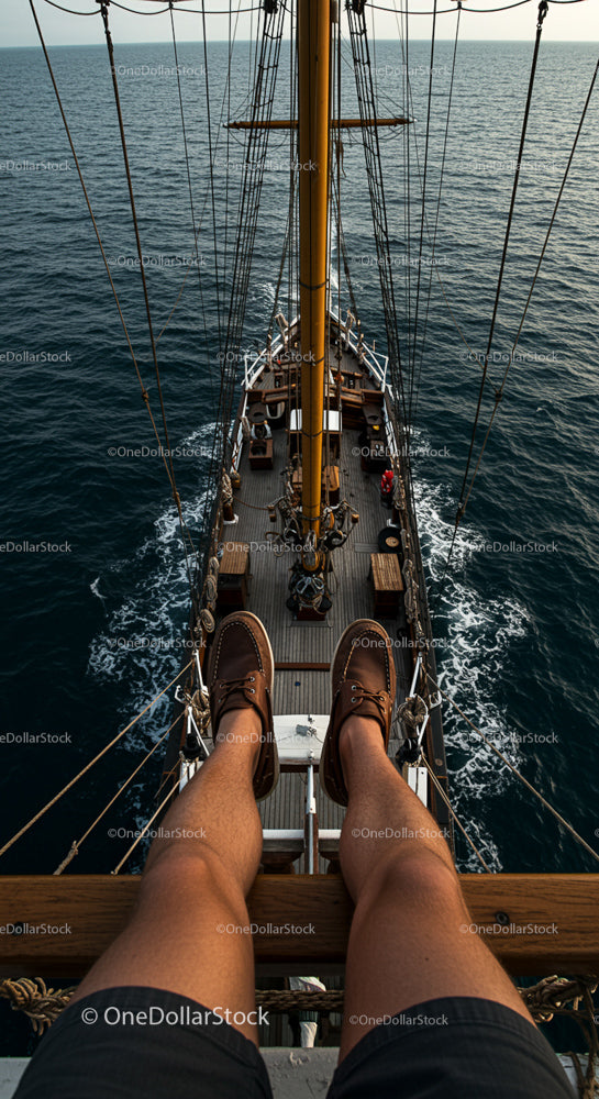 Relaxing on a Tall Ship Sailing Across Open Ocean