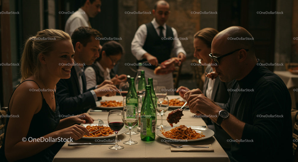 Group of Friends Enjoying Evening at Italian Restaurant