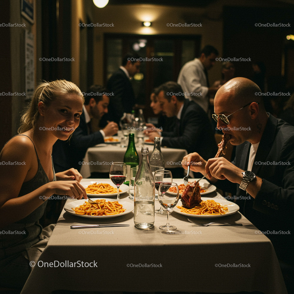 Elegant Dinner Date in Italian Restaurant with Pasta