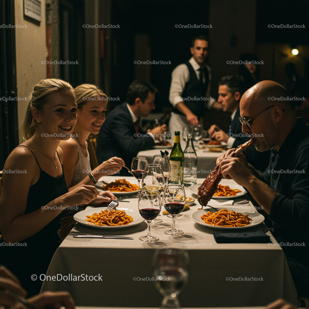 Elegant Dinner Gathering with Spaghetti and Wine