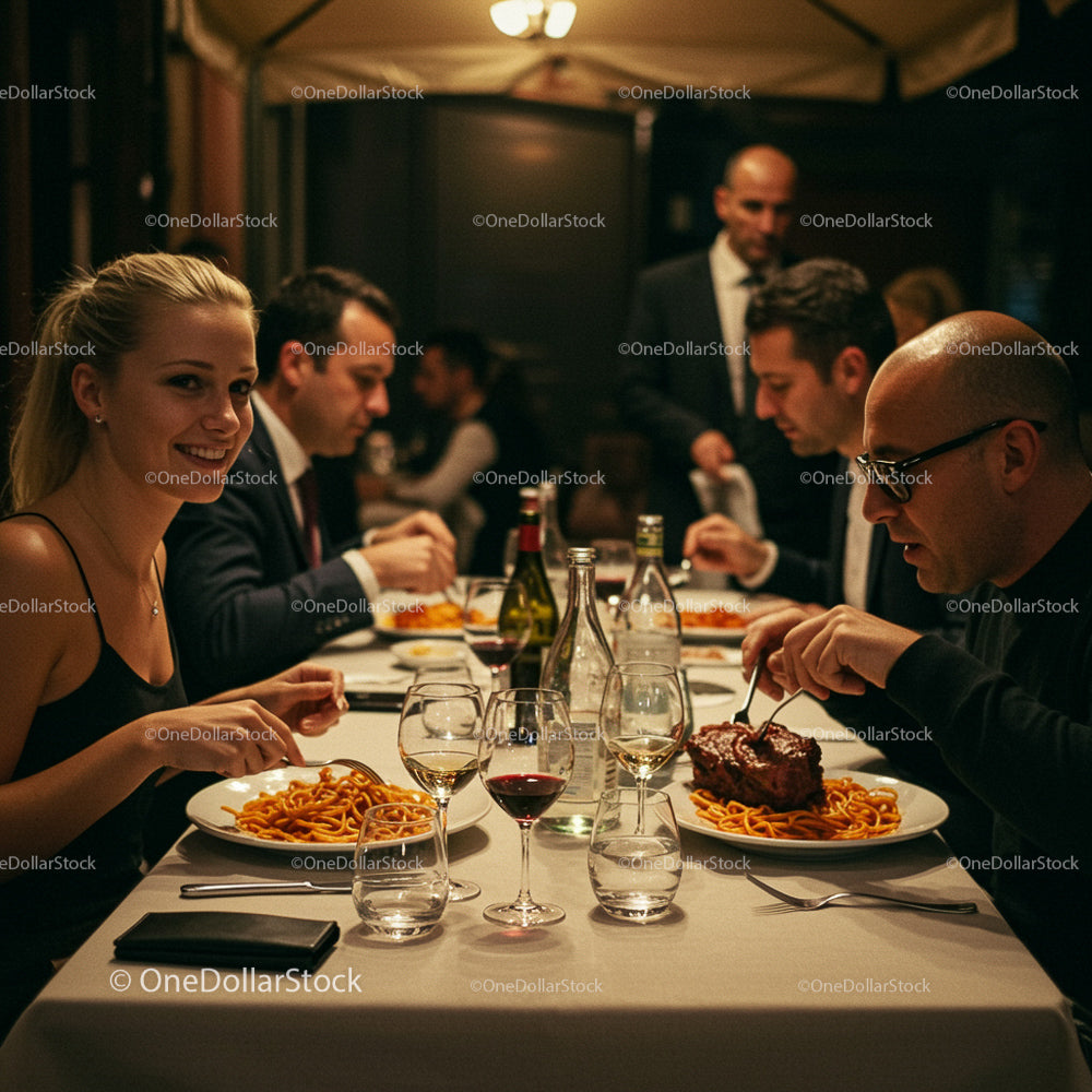Elegant Evening Dinner with Friends at a Cozy Restaurant
