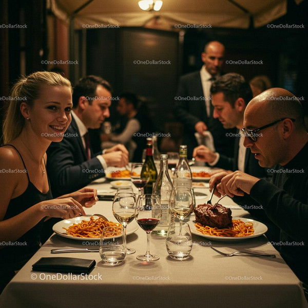 Elegant Evening Dinner with Friends at a Cozy Restaurant