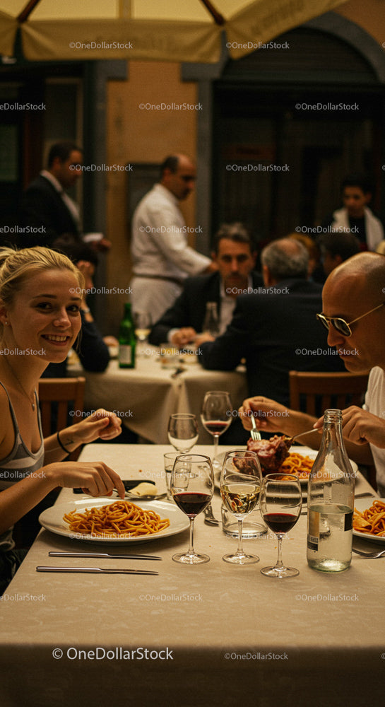 Elegant Alfresco Dining Experience with Pasta and Wine