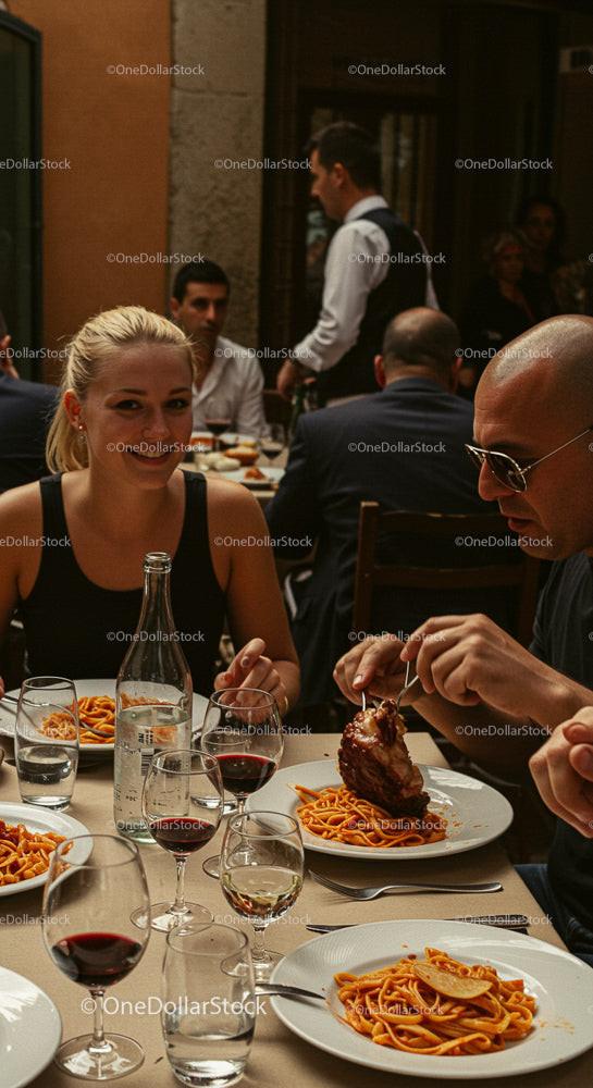 Enjoying an Italian Meal with Friends Outdoors