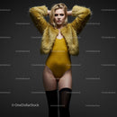 Fashionable Model in Yellow Fur Jacket and Bold Pose