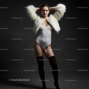 Fashion Model in White Fur Jacket Posing Confidently