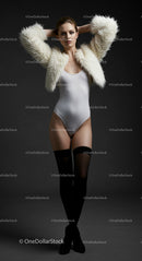 Elegant Model in Fur Jacket and Bodysuit