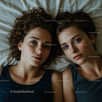 Twin Sisters Relaxing Together in Comfortable Setting