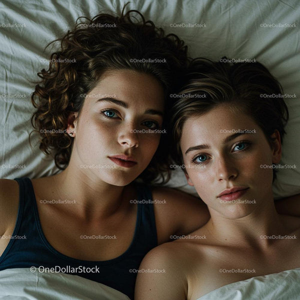 Close Bond Sisters Relaxing in Cozy Bedroom