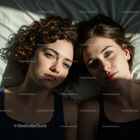 Two Women Relaxing in Gentle Sunlight on White Bedding