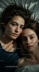 Close-Up Portrait of Two Women with Curly Hair