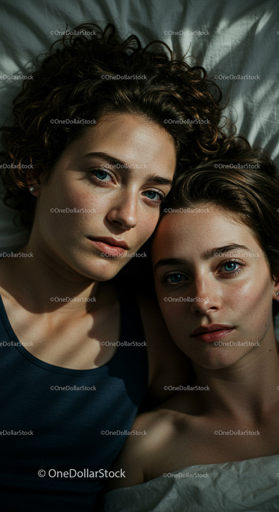 Close-Up Portrait of Two Women with Curly Hair