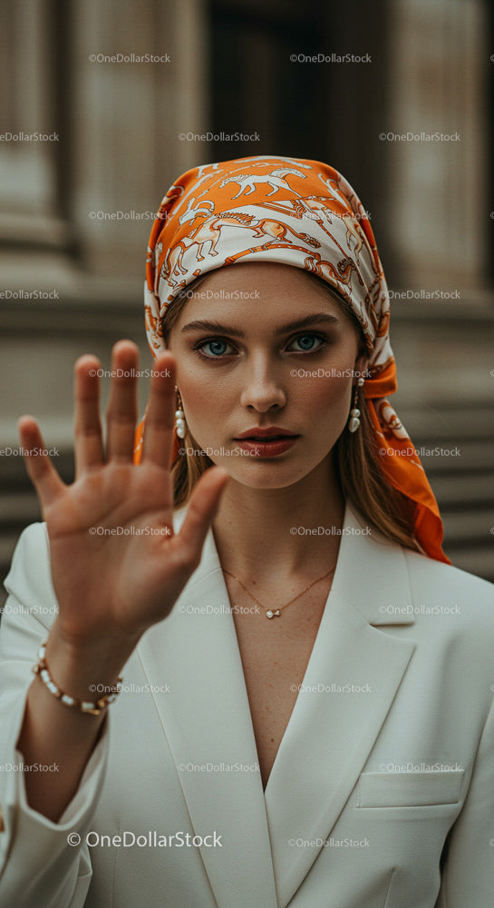 Woman in Elegant Headscarf Making Expressive Gesture