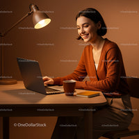 Smiling Woman Working from Home in Cozy Atmosphere