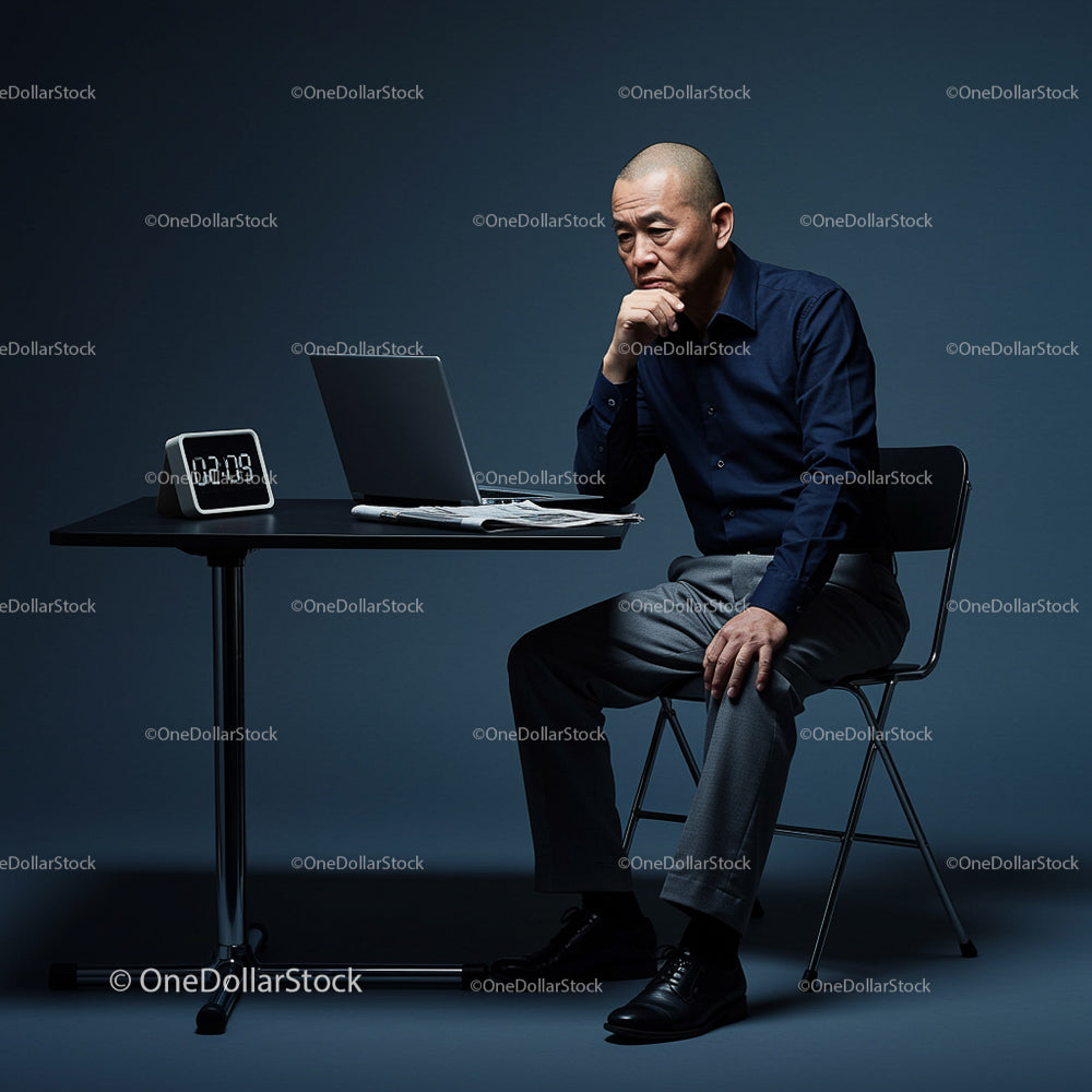 Thoughtful Businessman at Desk with Laptop