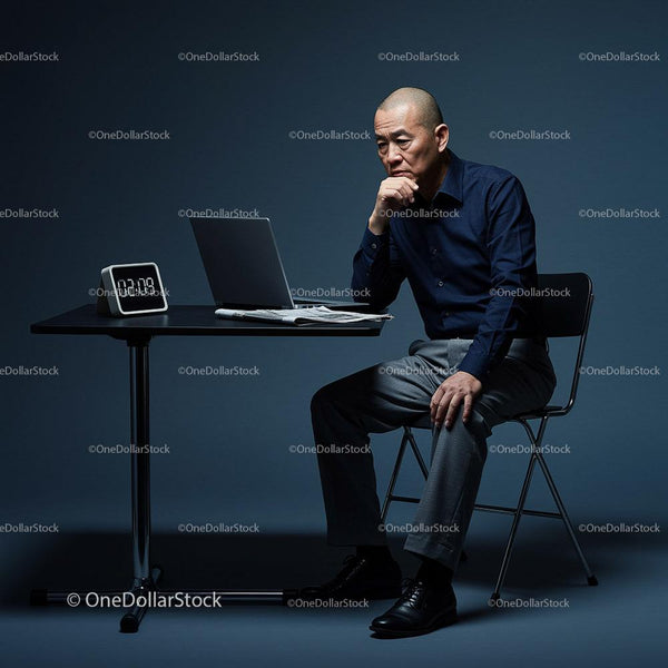 Thoughtful Businessman at Desk with Laptop