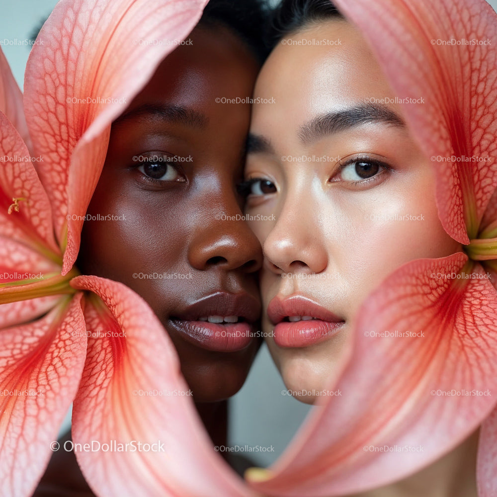 Close-Up Portrait with Amaryllis Flowers